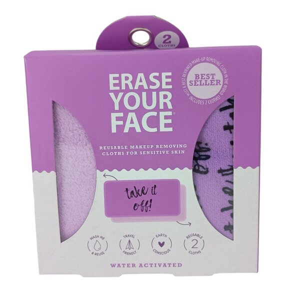 Erase Your Face Reusable Makeup Removing Cloths For Sensitive Skin 2 Cloths - Picture 1 of 3